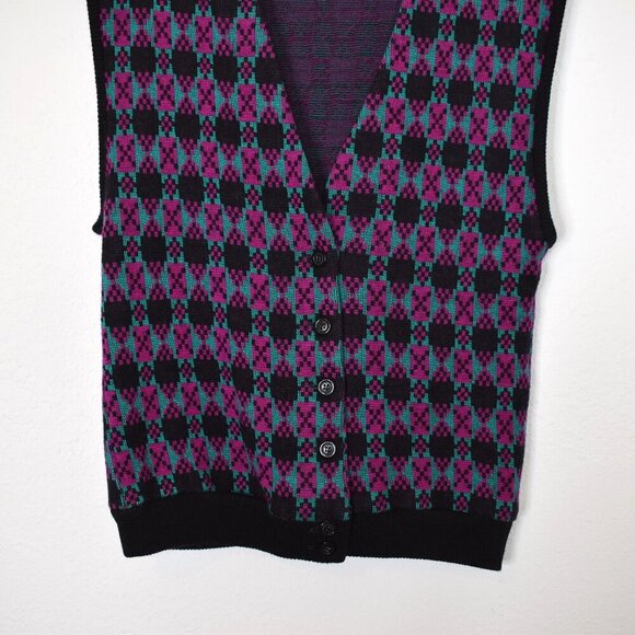 Crazy Horse Girl Argyle Sweater Vest Sz L Button Front Preppy Academia 90s VTG - Picture 3 of 14